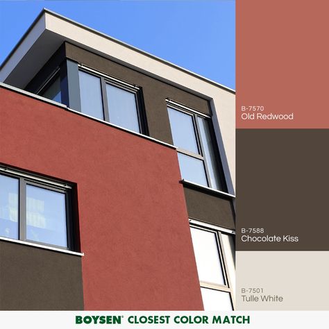 Red And Grey Exterior House, Exterior Facade Color Palette, Red Brown House Exterior, Neutral Color House Exterior, Colour Palette For Exterior Of House, Brown House Colors Exterior, Colour Palette For House Exterior, Facade Color Combination, Brown House Exterior Ideas