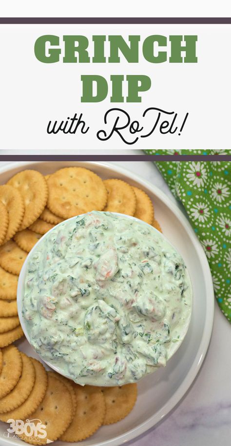 Check out this delicious Grinch Rotel Dip Snack Recipe! It's the perfect starter or appetizer for any Grinch-themed party. Dips like this are the best! Green Color Theme Party Snacks, Grinch Dip Recipe, Grinch Food Ideas Dinner, Green Snacks For Color Party, Grinch Christmas Food, Grinch Dip, Holiday Dip Recipes, Green Appetizer, Green Food Party