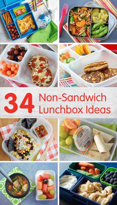 34 Non-Sandwich Lunchbox Ideas for Back to School - have a sandwich hater? Pack them one of these non-sandwich lunchbox ideas instead! #healthylunchbox #lunchboxideas #lunchboxideasforkids #produceforkids #poweryourlunchbox #lunchboxes #schoollunch #kidslunch Lunch Box Ideas For Kids, Box Ideas For Kids, Non Sandwich Lunches, Ideas For Back To School, Lunch Box Ideas, Healthy Lunches For Kids, Toddler Lunches, Healthy School Lunches, Whats For Lunch