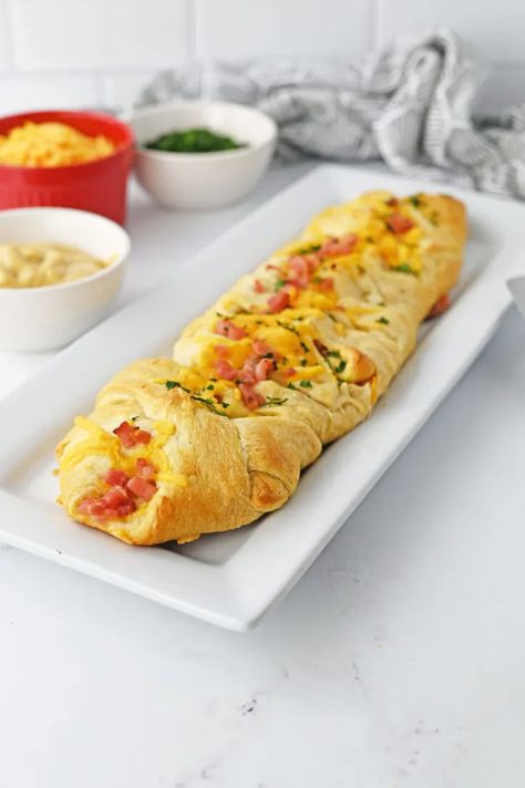 Ham and Cheese Crescent Braid - Moore or Less Cooking Potato Soup Vegetarian, Vegetable Potato Soup, Ham And Cheese Crescent, Crescent Braid, Crescent Bake, French Toast Waffles, Christmas Eats, Stuffed Bread, Crock Pot Desserts