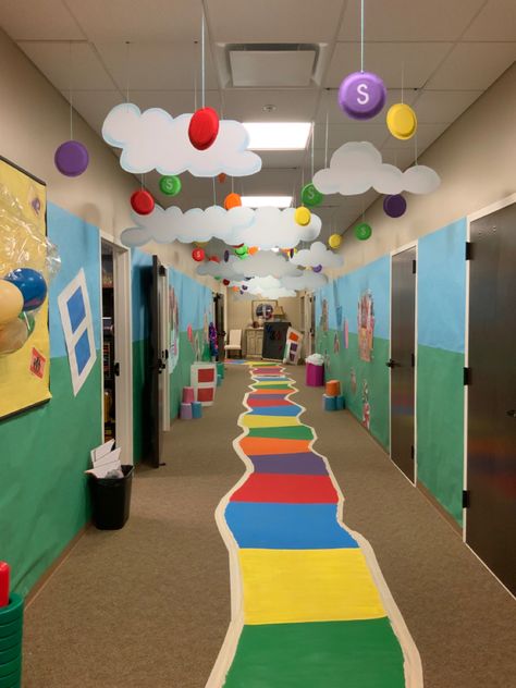 Vbs Candyland Theme, Candyland Library Theme, Candy Land Game Ideas, Candy Land Door Decorations Classroom, Candyland School Hallway, Candyland Classroom Decorations, Candy Land Hallway Theme, Candyland Hallway Theme, Candyland Hallway