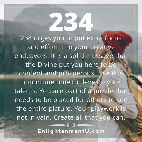 Did you know that when the angel number 234 keeps appearing to you, your guardian angels are sending you a message that they are right there with you? These angel numbers don’t just appear for no reason, and you don’t see them all the time because they just happen to be there. The next time you see the angel number 234 out of the blue with increasing frequency, pause for a moment and remind yourself to focus on your creative endeavors. Angel Number 234 Meaning, 231 Angel Number, 234 Angel Number Meaning, 234 Meaning, 234 Angel Number, Angle Numbers, Numbers Meaning, Angel Number 222, Numerology Life Path