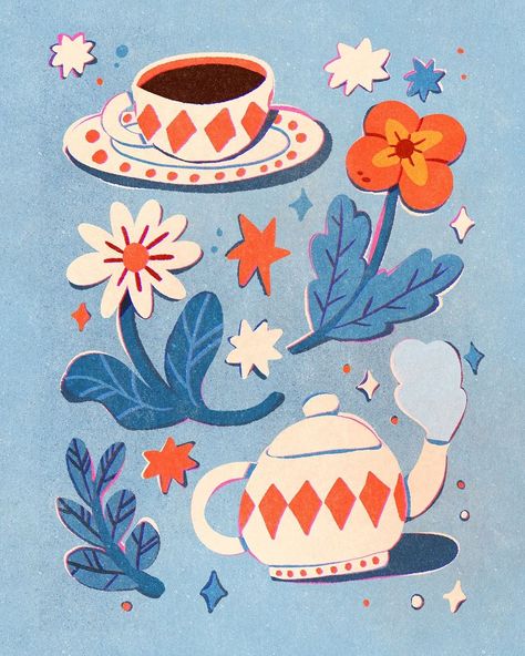 TEA TIME. And flowers of course!! Love this colour palette. #digitaldrawing #procreate #illustration | Instagram Notion Images, Tea Time Illustration, Time Illustration, Art Eras, Procreate Illustration, Illustration Procreate, Bar Art, Inspirational Artwork, Illustrators On Instagram