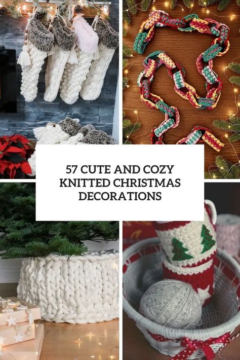 cute and cozy knitted christmas decorations cover Knitted Christmas Decorations, Knit Decor, Bulky Knit, Knit Christmas, Easy Christmas Crafts, Crochet Instructions, Christmas Decor Ideas, How To Make Diy, Beautiful Knitting