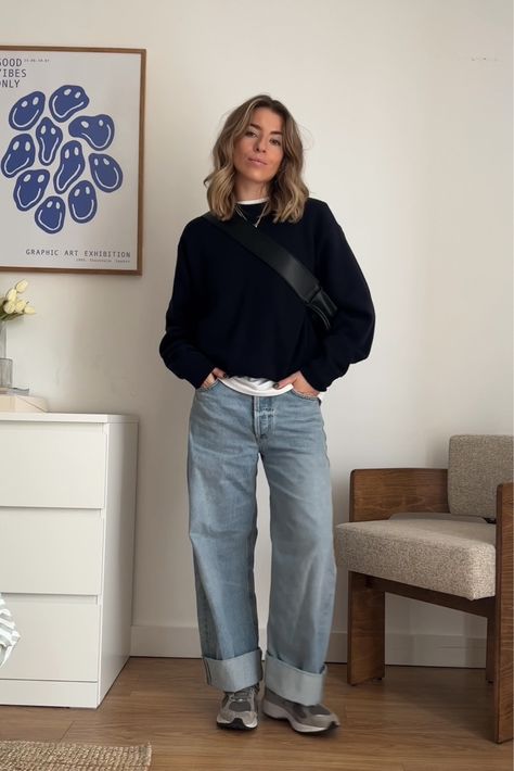 Premium Lambswool Crew Neck … curated on LTK Style Black Baggy Jeans, How To Style Black Baggy Jeans, Black Baggy Jeans, Jeans Jumper, Citizens Of Humanity Jeans, Casual Style Outfits, Style Outfits, Baggy Jeans, How To Style