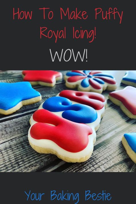 4th of July cookies royal icing Matte Royal Icing, Marshmallow Royal Icing Recipe, Puffy Royal Icing Letters, Storing Royal Icing, Marshmallow Royal Icing, Your Baking Bestie Royal Icing, Icing For Decorating Sugar Cookies, Royal Icing Cookie Designs For Beginners, Royal Icing Sugar Cookies Recipe