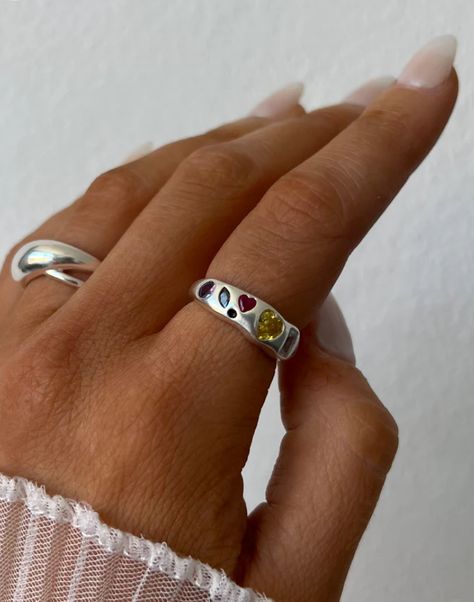 Silver Clay Ring, Art Clay Silver, Clay Inspo, Ring Inspo, Bubble Ring, Silver Clay, Pearl Necklace Designs, Metal Clay Jewelry, How To Make Rings