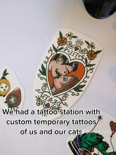 American Traditional Wedding Tattoo, Custom Temporary Tattoo Wedding, Traditional Tattoo Wedding Invitations, Traditional Tattoo Wedding, Tattoo Theme Wedding, Wedding Flash Tattoo Ideas, Tattoo Themed Wedding, Tattoo Wedding Invitations, Wedding Temporary Tattoo Station