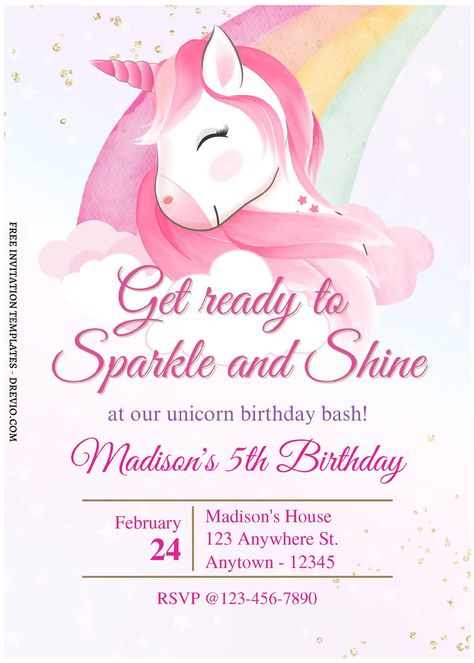 Download Now (Free Editable PDF) Whimsical Watercolor Unicorn Birthday Invitation Templates           Speaking of how I enhance my birthday celebrations with the captivating theme, especially for my daughter, I’d consider to pick blessing ch... Unicorn Birthday Party Invitation Free, Unicorn Birthday Invitations Template Free, Unicorn Birthday Card, Birthday Invitation Template Free Editable, Free Unicorn Invitation Template, Unicorn Invitation, Unicorn Bday Invitation, Unicorn Invitation Template Editable, Unicorn Background Invitation