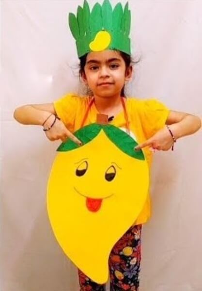 Mango Costume DIY Ideas for Kids Mango Craft Activity For Kids, Mango Craft For Kids, Mango Craft Preschool, Mango Activity Preschool, Mango Day Activity For Kids, Mango Day Celebration In School, Banana Fancy Dress, Rainbow Costume Diy, Mango Costume