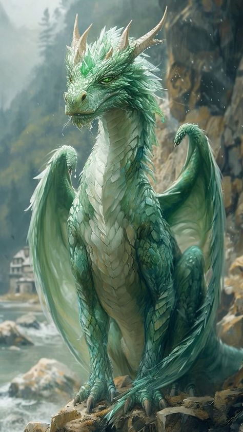 Green Dragon Art, Dragon Landscape, Dragon Protecting, Dragon Types, Pretty Dragon, Nature Dragon, Demonic Creatures, Spring Dragon, Mystic Creatures