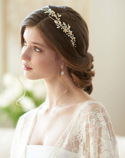 Gold Bridal Headband, Hair Down, Trending Hairstyles, Prom Hairstyles, Wedding Headband, Bridal Headband, Asymmetrical Design, Bridal Headpieces, Model Hair