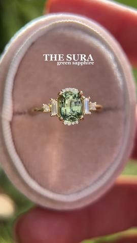 The first of ✨THREE✨ new Suras today! ✨unheated 1.3 CT green sapphire... | TikTok Green Sapphire Engagement Ring Vintage White Gold, The Sura Engagement Ring, Green Diamond Ring Engagement, Sapphire Engagement Ring Green, Green Saffire Engagement Ring, Engagement Ring Green Sapphire, Coloured Engagement Rings Stones, Sage Engagement Ring, Green Sapphire Wedding Ring