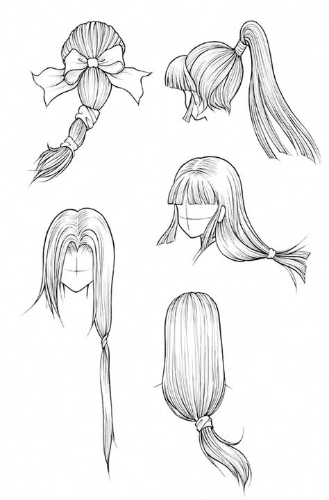 Anime Ponytail, Ponytail Drawing, Long Hair Drawing, Anime Hairstyles Male, Girl Drawing Easy, Curly Hair Drawing, Manga Hair, Hair Sketch, Fantasy Hair