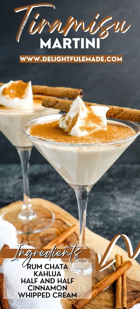 Tiramisu Cocktail | EASY 4 Ingredient Tiramisu Martini Recipe! Rum Chata Martini Recipes, Tiramisu Martini Recipe, Rum Chata Recipes, Tiramisu Cocktail, Fruity Rum Drinks, Tiramisu Martini, Rum Chata, Whipped Cream Vodka, Chocolate Tiramisu