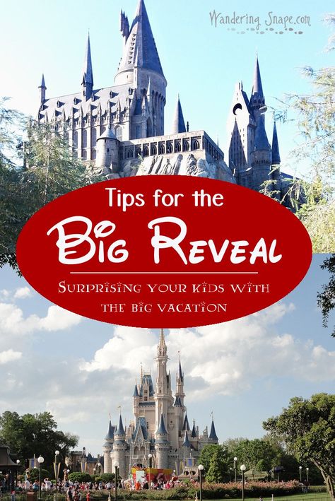 Surprising your kids with a Harry Potter vacation (or other destination) is such an exciting experience for parents. However, it can be overwhelming trying to make it the best experience ever without spoiling the surprise ahead of time. Whether you're going to Universal Studios Wizarding World of Harry Potter, any of the Disney Parks or other large dream vacations, keep these tips in mind when revealing the big news to your kids (and maybe spouse!) Universal Studios Surprise Ideas, Universal Studio Surprise Trip, Universal Studios Christmas Surprise, Universal Studios Gift Ideas, Universal Studios Gift Reveal, Surprise Universal Studios Trip Reveal, Universal Studios Trip Reveal, Surprise Vacation Reveal, Universal Harry Potter