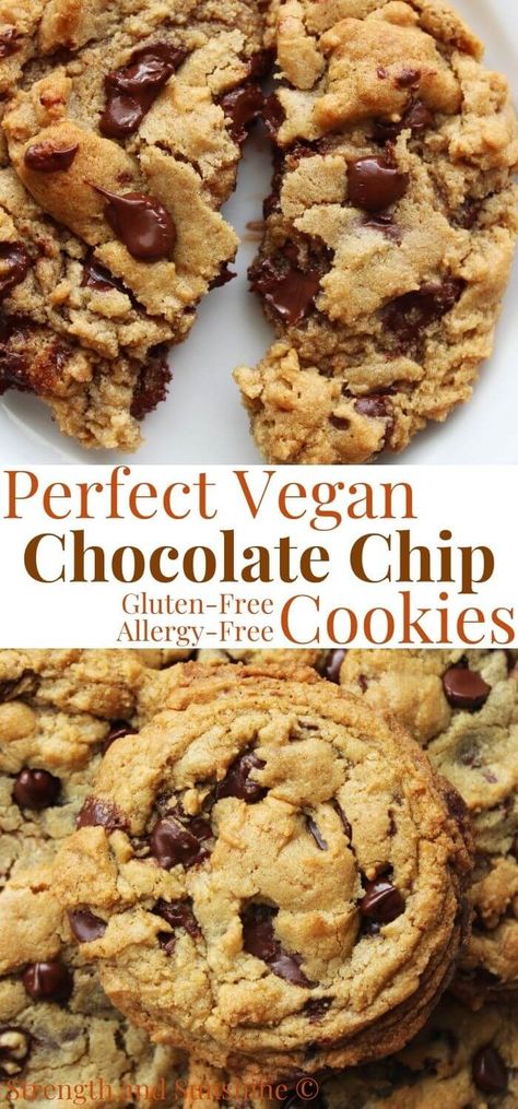 Egg Free Chocolate Chip Cookies, Best Vegan Chocolate Chip Cookies, Dairy Free Chocolate Chip Cookies, Vegan Chocolate Chip Cookie Recipe, Vegan Gluten Free Cookies, Dairy Free Cookies, Gooey Cookies, Vegan Cookies Recipes, Dairy Free Chocolate Chips