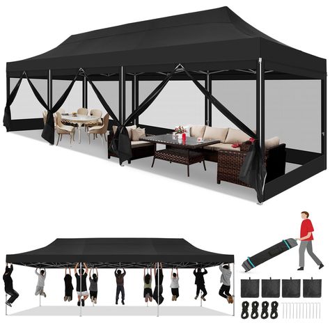 PRICES MAY VARY. 【Heavy Duty Steel Frame】The framework of canopy tent 10x30 is made from rust-resistant, powder-coated steel and can withstand the weight of 11 adults, according to our tests. Our pipe thickness is 0.6mm, while other 10x30 party tent pipes are only 0.4mm thick. 【Netting Screen】The netting sidewalls of 10x30 pop up canopy are composed of high-density mesh, which not only maintains ventilation but also keeps bugs out. When outdoors, you can enjoy a 360-degree panoramic view of natu Tent Chair, Gazebo Party, Backyard Patio Garden, Tent Platform, Screen Tent, Canopy Tent Outdoor, Gazebo Tent, Pop Up Canopy Tent, Gazebo Pergola