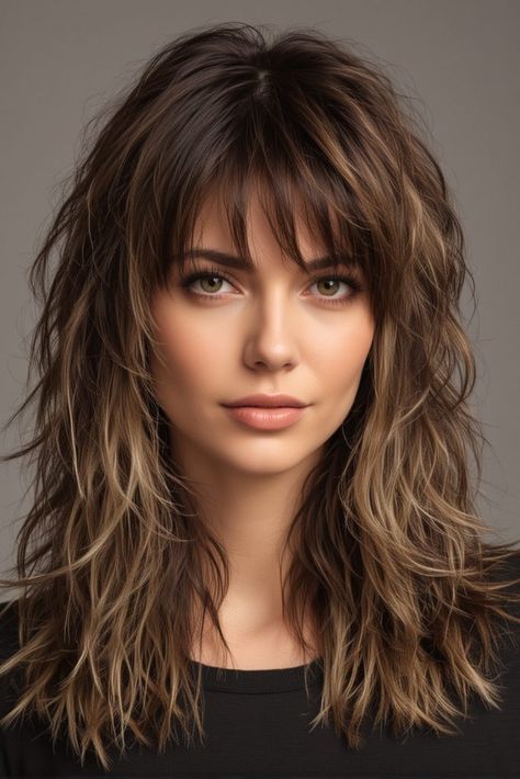 Medium To Long Shag Haircuts, Blonde Shag Hairstyles Medium, Highlighted Shag Hairstyles, Medium Wavy Hair Styles For Women, Layered Medium Blonde Hair, Modern Day Shag Haircut Long Layered, Shag Hairstyles Long Bangs, Shoulder Hair Styles Ideas, Medium Lenght Shag