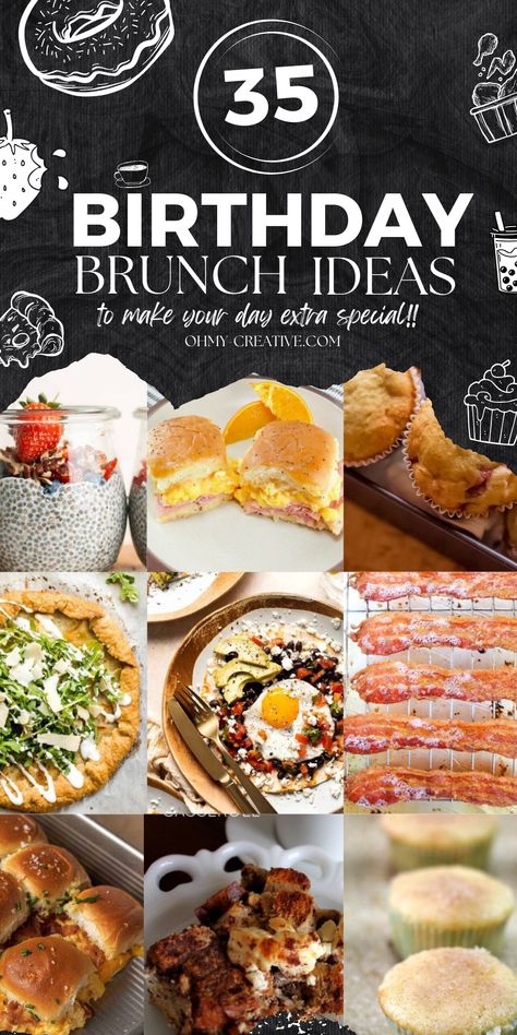 Transform your next birthday celebration into a delightful birthday brunch with our collection of 35 inspiring ideas! Find a variety of mouthwatering recipes that range from soft and fluffy pastries, breakfast casseroles, drinks and a DIY pancake station. Celebrate in brunch style with us as we toast to another year of happiness and unforgettable moments!  #BrunchBirthday #BirthdayIdeas #PartyFoods #BrunchIdeas #BirthdayBrunch 40th Birthday Brunch For Men, Birthday Brunch Ideas For Husband, Brunch Bday Party Ideas, Birthday Brunch Cake Ideas, Breakfast Ideas For A Party, 30th Birthday Brunch Ideas, Birthday Brunch Recipes, Surprise Birthday Breakfast Ideas, Brunch First Birthday Party Girl