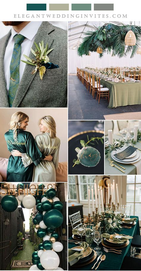 emrald and willow green stylish wedding color inspiration Emerald Green And Sage Wedding Decor, Sage Emerald Wedding, Emerald Green Wedding Inspiration, Sage Green Emerald Green Wedding, Emerald Green Engagement Party, Emerald And Sage Green Wedding, Emerald And Sage Wedding, Emerald Theme Wedding, Colors That Go With Emerald Green