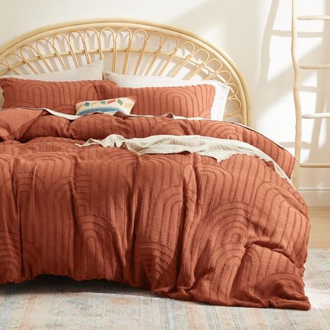 Amazon.com: Bedsure Boho Duvet Cover Queen - Tufted Duvet Cover Queen Size for All Seasons, 3 Pieces Soft Shabby Chic Embroidery Boho Bedding Duvet Cover (Terracotta, Queen, 90x90) : Home & Kitchen Queen Duvet Cover Sets Boho, Fall Duvet Covers, Southwestern Comforter, Burnt Orange Bedding, Terracotta Bedding, Rust Bedding, Bohemian Bedroom Decor Ideas, Shabby Chic Embroidery, Orange Duvet Cover