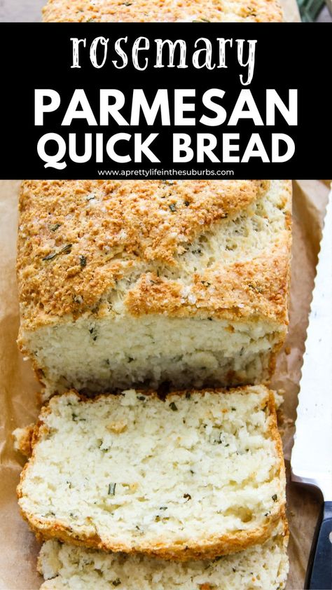 This Rosemary Parmesan Quick Bread is savoury and so flavourful. Homemade bread is the best! This bread requires no kneading, no rising, and it's ready and on the table in about one hour. Savory Quick Bread Recipes, Parmesan Bread, Rosemary Bread, No Rise Bread, Biscuit Bread, Pretty Life, Quick Bread Recipes, Easy Bread Recipes, Cheese Flavor