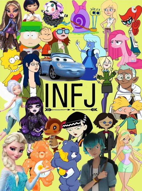 A bunch of cartoon/animated characters with the infj personality type. #infj #INFJ #pdb #PDB #cartoon #characters #personalitytype #advocate Mbti Cartoon Characters, Infj Wallpapers Iphone, Infj Cartoons Character, Drawing Bases Hair, Infj Core, Infj Fanart, Infj Art, Infj Vibes, Infj Characters