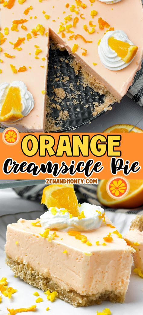 Looking for the perfect summertime pie recipe? This orange jello pie is a light and fresh summer treat that is perfect for those who love fruity desserts. If you want to try something new other than the usual chocolate desserts, this orange creamsicle pie is for you. Orange Creamsicle Pie Jello, Chocolate Orange Pie, Easy Cold Pie Recipes, Frozen Pies Recipes Desserts, Easy Summer Pies, Refrigerator Pies Recipes, Beach Deserts, Cold Pie Recipes, Orange Jello Recipes