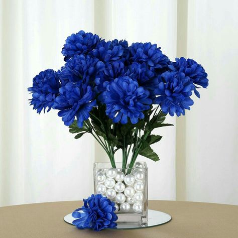 Daisies Wedding, Fake Wedding Flowers, Graduation Centerpiece, Bush Wedding, Blue Wedding Decorations, Royal Blue Flowers, Flower Bush, Bouquet Vase, Vase Decoration