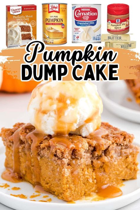 Pumpkin Dump Cake is one of our most popular recipes with my readers for a reason – it takes 10 minutes to prep and is ready to bake even before the oven is preheated! Equally easy as it is delicious, it’s no wonder why this recipe has almost 100 5-star reviews! The perfect dessert for fall! #pumpkinrecipe #falldessert #easyrecipe Easy Pumpkin Dump Cake Recipe, Pumpkin Pie Crunch, Easy Pumpkin Dump Cake, Pumpkin Dump Cake Recipe, Pumpkin Dump, Perfect Pumpkin Pie, Dump Cake Recipe, Pumpkin Crunch, Dump Cake Pumpkin