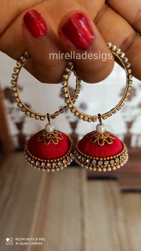 Silk thread earing Thread Earrings Silk, Silk Thread Earrings Designs, Jewel Making, Silk Thread Earrings, Paper Jewellery, Kundan Jewelry, Silk Thread Jewelry, Silk Thread Bangles, Fancy Jewellery Designs