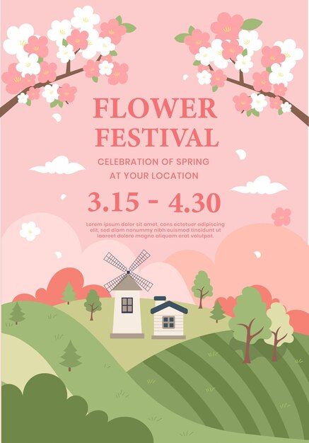 Vector spring flower cherry blossom happ... | Premium Vector #Freepik #vector #art #art-flower #greeting #flower-green Cherry Blossom Poster, Cherry Blossom Vector, Flower Cherry Blossom, Spring Poster, Celebration Poster, Infographic Poster, Flower Festival, Flower Green, Color Psychology