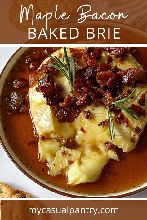 This Maple Bacon Baked Brie is one of the easiest appetizers you will ever make, and the mouthwatering flavors are sure to impress. Maple Bacon Baked Brie, Maple Bacon Brie, Bacon Baked Brie, Baked Brie With Fig Jam, Brie With Fig Jam, Easiest Appetizers, Baked Brie Appetizer, Cold Finger Foods, Brie Appetizer