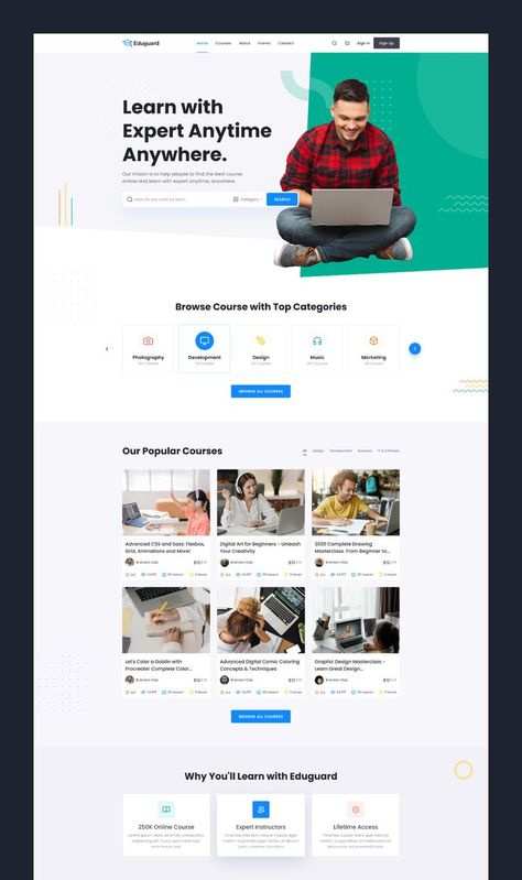 Eduguard - education & online course template for figma website design E Learning Course Design, Website For Courses, Course Website Design Inspiration, Website Design Course, Student Website Design, Tutoring Website Design, Online Education Design, Course Page Design, Online Learning Website Design