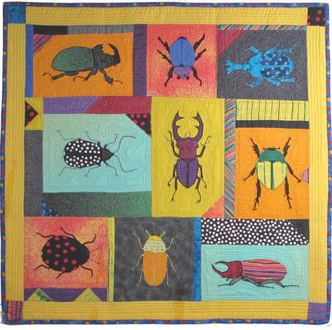 Beetles, 37 x 37", quilt design by Mark Konchinsky.  Pattern at Critter Pattern Works Bug Quilt, Machine Applique Patterns, Farmers Wife, Butterfly Quilt, Fabric Postcards, Fabric Sewing Patterns, Paper Pieced Quilt, Hawaiian Quilts, Miniature Quilts