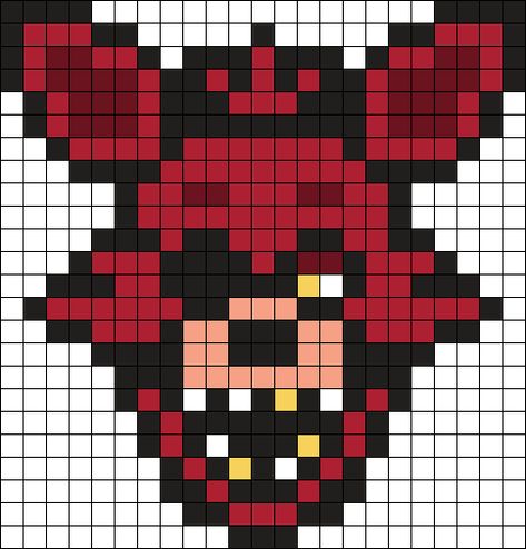 Foxy FNAF 23 X 24 Perler Bead Pattern | Bead Sprites | Characters Fuse Bead Patterns Foxy Perler Beads, Foxy Perler Bead Pattern, Pixel Fnaf Characters, Fnaf Grid Pattern, Fnaf Fuse Beads, Pixel Art For Boys, Fnaf Grid Art, Snorlax Perler Bead Pattern, Adventure Time Perler Bead Patterns