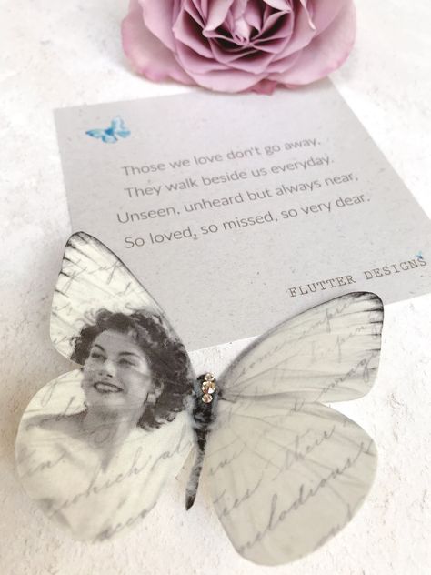 Silk Butterfly Memorial Gift personalise with your own image. Wedding | Funeral | Keepsake | Anniversary Passing Of A Loved One, Butterfly Memorial, Bridal Bouquet Charms, Silk Butterfly, Butterfly Quotes, Bouquet Charms, Customized Photo Gifts, Butterfly Gifts, Grave Markers