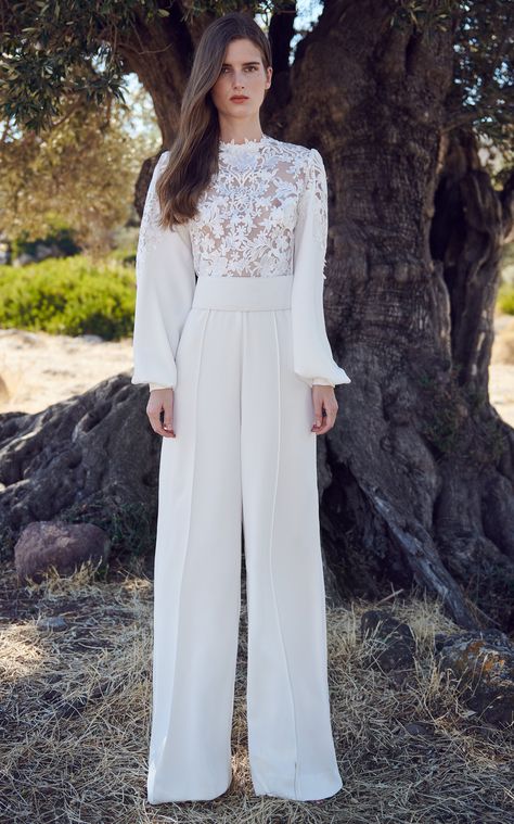 Bridal Jumpsuit Long Sleeve, Long Sleeve Jumpsuit Classy, Jumpsuit Soiree, Jumpsuits Wedding, Hijab Jumpsuit, Bridal Pant Suit, Jumpsuit Wedding Dress, Wedding Dresses With Long Sleeves, Bridal Pants