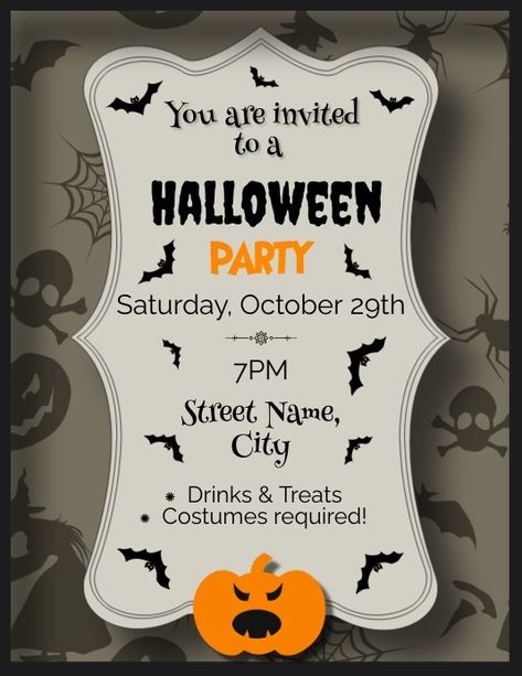 Halloween Party Invitation Printable Template | PosterMyWall Halloween Party Invitation Ideas, Halloween Invitations Template Free, Halloween Party Invitations Free, Halloween Invitations Template, Neighborhood Halloween, Free Halloween Invitations, Block Party Invitations, Halloween Invitations Kids, Printable Halloween Invitations