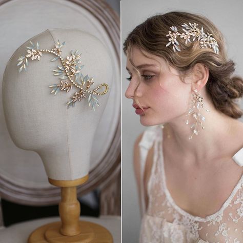 Bride Hair Comb, Hair Ornaments Wedding, Protein Water, Bride Hair Jewelry, Prom Accessories, Opal Wedding, Gold Hair Accessories, Crystal Headpiece, Necklace Dress