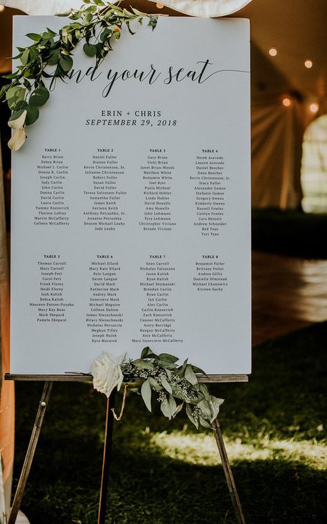 Find your seat wedding welcome sign instead of place-cards. (Photo by Aster + Olive) Details Card Wedding, Find Your Seat Sign, Wedding Seating Signs, Cupcakes Wedding, Find Your Seat, Wedding Details Card, Wedding Table Plan, Seating Plan Wedding, Wedding Welcome Sign