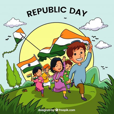 Hand drawn india republic day background... | Free Vector #Freepik #freevector #background #kids #hand #flag Poster On Independence Day, Republic Day Background, India Republic Day, Indian Republic Day, Flying Flag, Independence Day Drawing, 15 August Independence Day, Indian Legends, Republic Day India