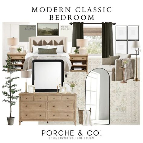 Our best ideas for a home bedroom refresh. Get inspired by our mood board designs and shop our favorite bedroom decor. Let our bedroom mood boards guide you in designing your neutral bedroom design. Our blog showcases a variety of mood boards for modern classic home decor styles. Visit the Porche & Co. blog to learn more about bedroom designs and other room decor updates. Modern Classic Bedroom Design, Neutral Mood Board, Cozy Bedroom Neutral, Modern Classic Bedroom, Neutral Bedroom Design, Bedroom Mood Board, Classic Bedroom Design, Modern Classic Home, Neutral Bedrooms