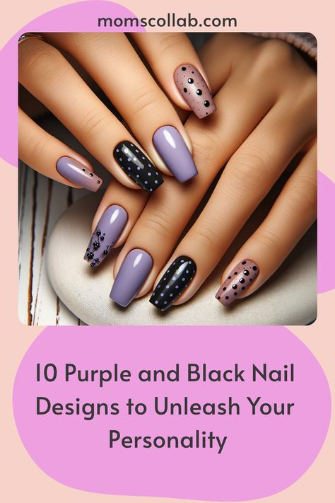 10 Purple and Black Nail Designs to Unleash Your Personality Black And Purple Ombre Acrylic Nails, Light Purple And Black Nails, Lavender And Black Nails, Black And Lavender Nails, Purple And Black Nail Ideas, Purple And Black Nails Designs, Dark Purple And Black Nails, Black And Purple Nail Ideas, Purple And Black Nails