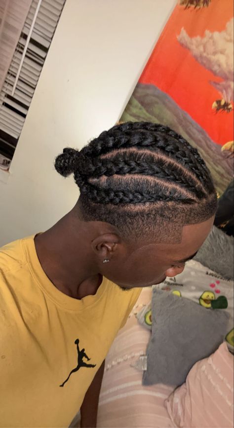 Thick Cornrows Braids Men, Cornrows To Bun, Cornrows With Taper Fade, Anime Cornrows, High Top Cornrows, Cornrows Into Twists, Cornrows With Bun, Thick Cornrows, Male Cornrows