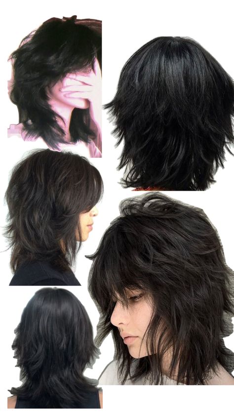 Gothic Haircuts Medium, Cute Emo Hairstyles For Medium Hair, Wolfcut Hair Shoulder Length, Heavy Layered Haircuts, Wolf Cut On Thick Hair, Extremely Layered Hair, Short Layered Wolf Cut With Bangs, Corky Bound Haircut, Shaggy Haircut Women