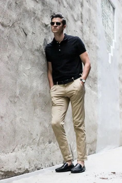 56 Best Khaki Pant Outfits For Men with Styling Tips Polo Shirt Outfit Men, Khaki Pants Outfit, Mens Summer Fashion Beach, Polo Shirt Outfits, Smart Casual Menswear, Polo Outfit, Pants Outfit Men, Mens Fashion Blazer, 여름 스타일