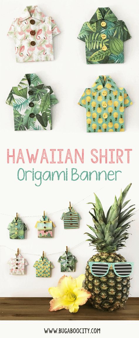 Hawaii Crafts, Origami Shirt, Banner Tutorial, Hawaiian Crafts, Hawaii Christmas, Hawaiian Luau Party, Hawaiian Christmas, Michaels Craft, Hawaiian Decor