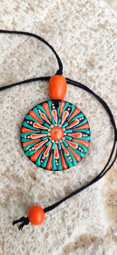 Orenge and green mandala necklace mandala necklace adjustable round original mandala jewelry sacred geometry inspired mandala original jewel Painted Jewellery, Mandala Pendant, Orange Craft, Green Mandala, Mandala Jewelry, Boho Jewels, Mandala Necklace, Rope Jewelry, Beaded Jewels